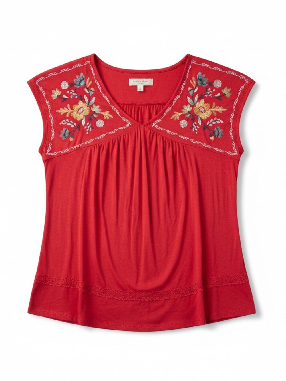 Knox Rose Red Embroidered V-Neck Tunic